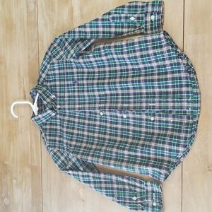 Ralph Lauren boys button down dress shirt,  size 7, plaid navy/green/burg/yellow